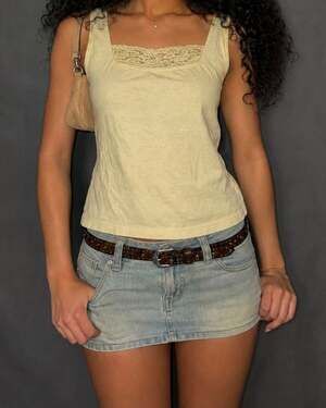 Lemon Grass Petite Yellow Cotton Lace Sequin Tank Top